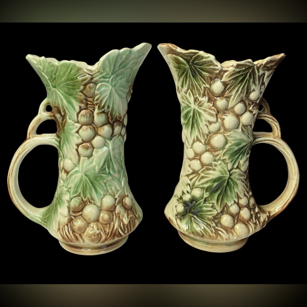 Set of Two Matching 1940’s McCoy Pottery Grape Leaf Pitchers